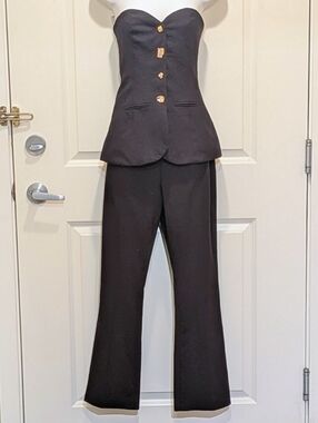 EUC Zara S Viscose Blend Abstract Gold Button Sleeveless Jumpsuit